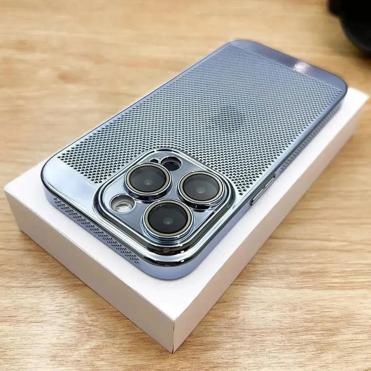 Buy Plating Breathable Heat Dissipation Mesh Cooling Case for iPhone - Alexander at Caseles-iPhone 16 Pro Max, Silver