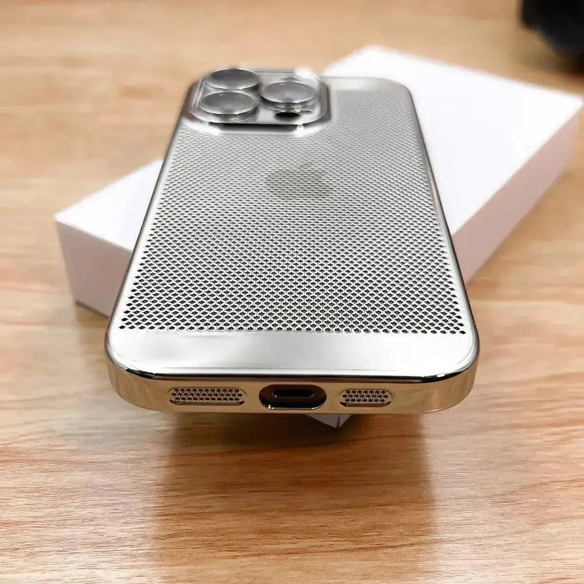 Buy Plating Breathable Heat Dissipation Mesh Cooling Case for iPhone - Alexander at Caseles-iPhone 16 Pro Max, Silver