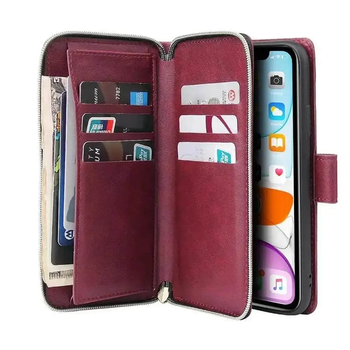 Buy Classic Wallet Phone Case, 9 Card Slots, Premium Leather, Credit Card Holder, Shockproof Case , BALDER at Caseles-iPhone 17 Pro Max, Balder-Black
