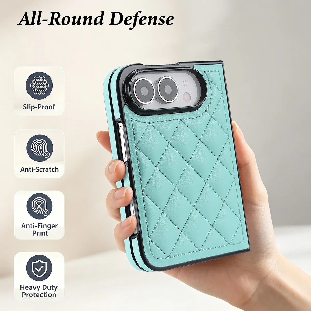 Buy Chic Quilted PU Leather Case with Layered Protection, PC Frame, 2mm Raised Camera Edge & 1.2mm Raised Screen Bezel for iPhone Duo - CALLA at Caseles-iPhone Duo, Black