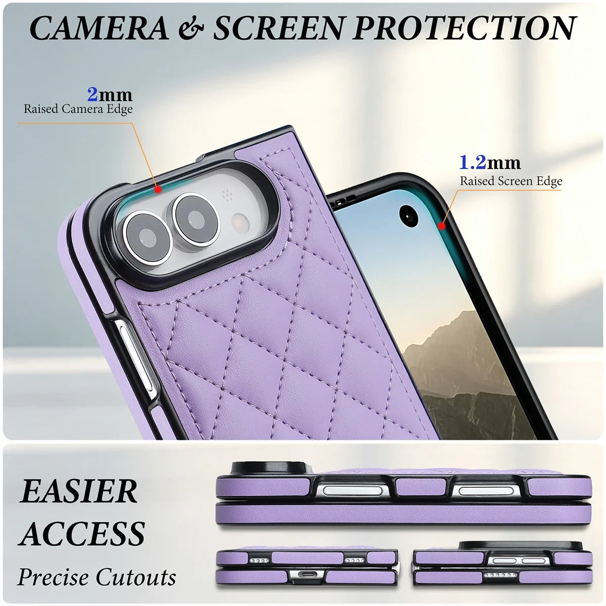 Buy Chic Quilted PU Leather Case with Layered Protection, PC Frame, 2mm Raised Camera Edge & 1.2mm Raised Screen Bezel for iPhone Duo - CALLA at Caseles-iPhone Duo, Black