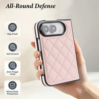 Buy Chic Quilted PU Leather Case with Layered Protection, PC Frame, 2mm Raised Camera Edge & 1.2mm Raised Screen Bezel for iPhone Duo - CALLA at Caseles-iPhone Duo, Black