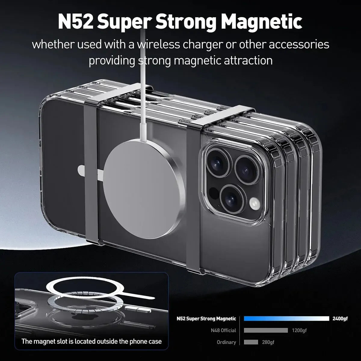 Buy Slim crystal-clear MagSafe iPhone case with strong magnetic adsorption, anti-yellowing durability, and military-grade drop protection - iPhone MagSafe Clear Case at Caseles -iPhone 17 Pro Max, 