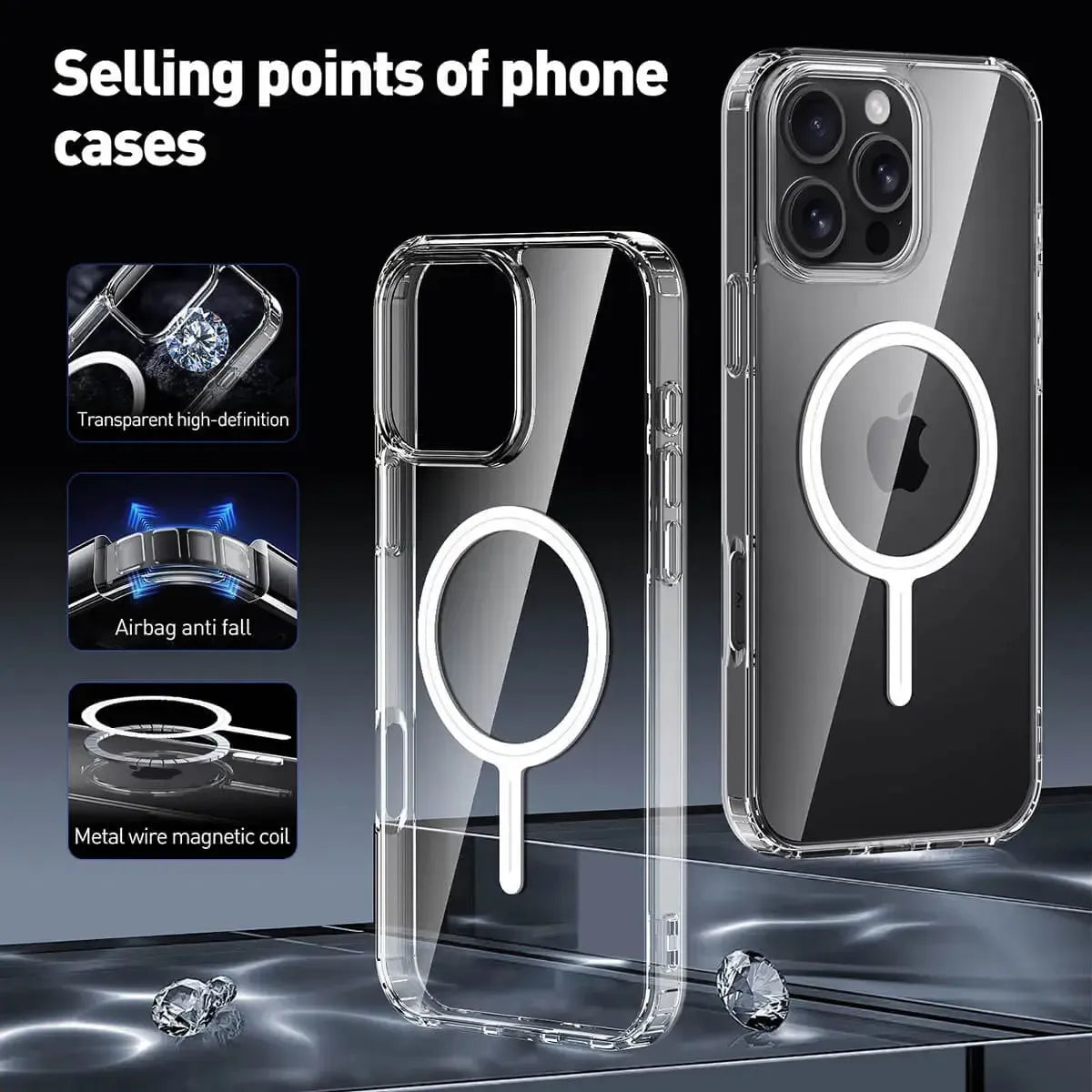 Buy Slim crystal-clear MagSafe iPhone case with strong magnetic adsorption, anti-yellowing durability, and military-grade drop protection - iPhone MagSafe Clear Case at Caseles -iPhone 17 Pro Max, 