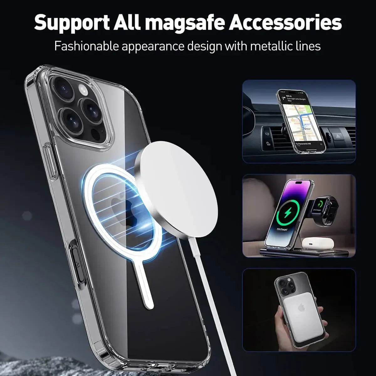 Buy Slim crystal-clear MagSafe iPhone case with strong magnetic adsorption, anti-yellowing durability, and military-grade drop protection - iPhone MagSafe Clear Case at Caseles -iPhone 17 Pro Max, 