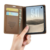 Buy Slim & Lightweight Flip Folio with 2 Card Slots, 1 Cash Slot, RFID Protection, Magnetic Closure & Wireless Charging Support for iPhone Duo - CLEO at Caseles-iPhone Duo, Black