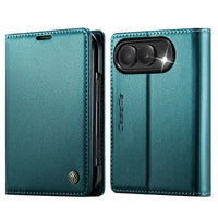 Buy Slim & Lightweight Flip Folio with 2 Card Slots, 1 Cash Slot, RFID Protection, Magnetic Closure & Wireless Charging Support for iPhone Duo - CLEO at Caseles-iPhone Duo, Black