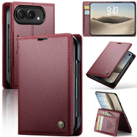Buy Slim & Lightweight Flip Folio with 2 Card Slots, 1 Cash Slot, RFID Protection, Magnetic Closure & Wireless Charging Support for iPhone Duo - CLEO at Caseles-iPhone Duo, Red