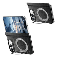 Buy Magnetic 360° Rotating Click Ring Stand Case with Dual-Axis Hinge Protection & Premium Vegan Leather - ORBIS at Caseles-iPhone Ultra, Blue