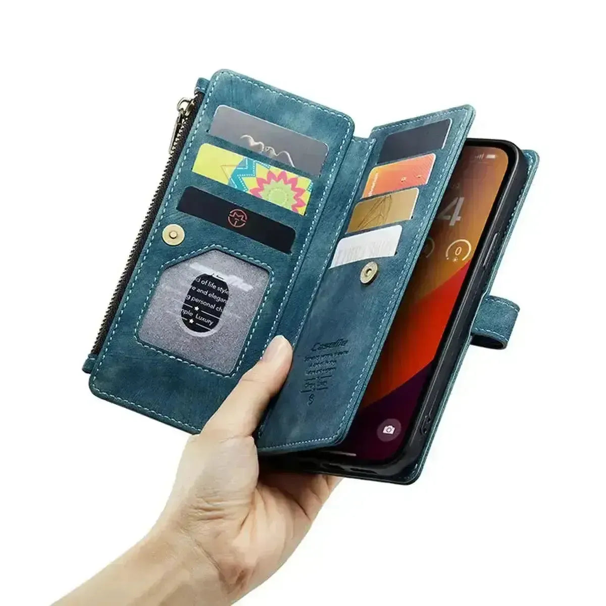 Buy Zipper Flip Folio Wallet Phone Case, Premium Leather Cover with Card Slots Cash Pocket Magnetic Closure and Kickstand,Devy at Caseles-iPhone 17 Pro Max, Khaki