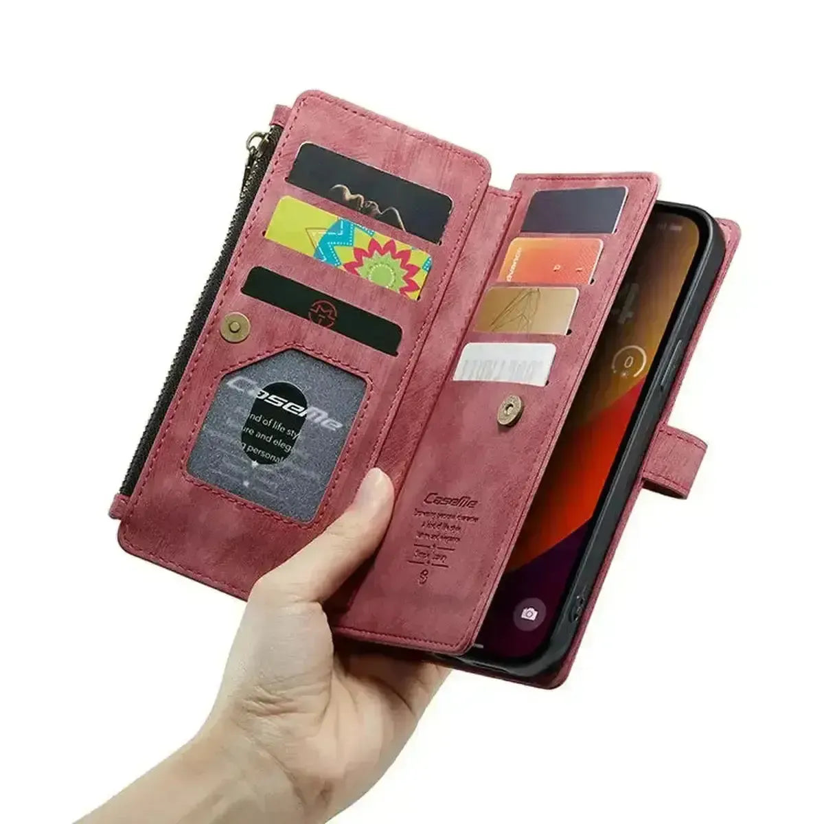 Buy Zipper Flip Folio Wallet Phone Case, Premium Leather Cover with Card Slots Cash Pocket Magnetic Closure and Kickstand,Devy at Caseles-iPhone 17 Pro Max, Khaki
