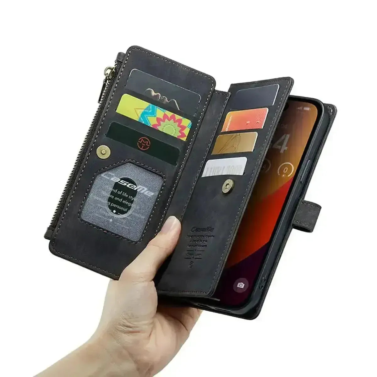 Buy Zipper Flip Folio Wallet Phone Case, Premium Leather Cover with Card Slots Cash Pocket Magnetic Closure and Kickstand,Devy at Caseles-iPhone 17 Pro Max, Khaki