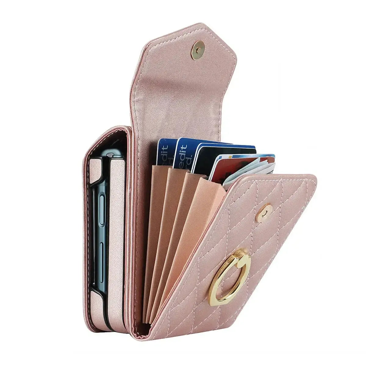 Buy Crossbody Wallet Phone Case, 360 Rotation Ring Holder, Card Slots & Detachable Wrist Strap, RFID Blocking, Kickstand, Shockproof Cover,HATTIE at Caseles-Samsung Galaxy Z Fold 6, Black