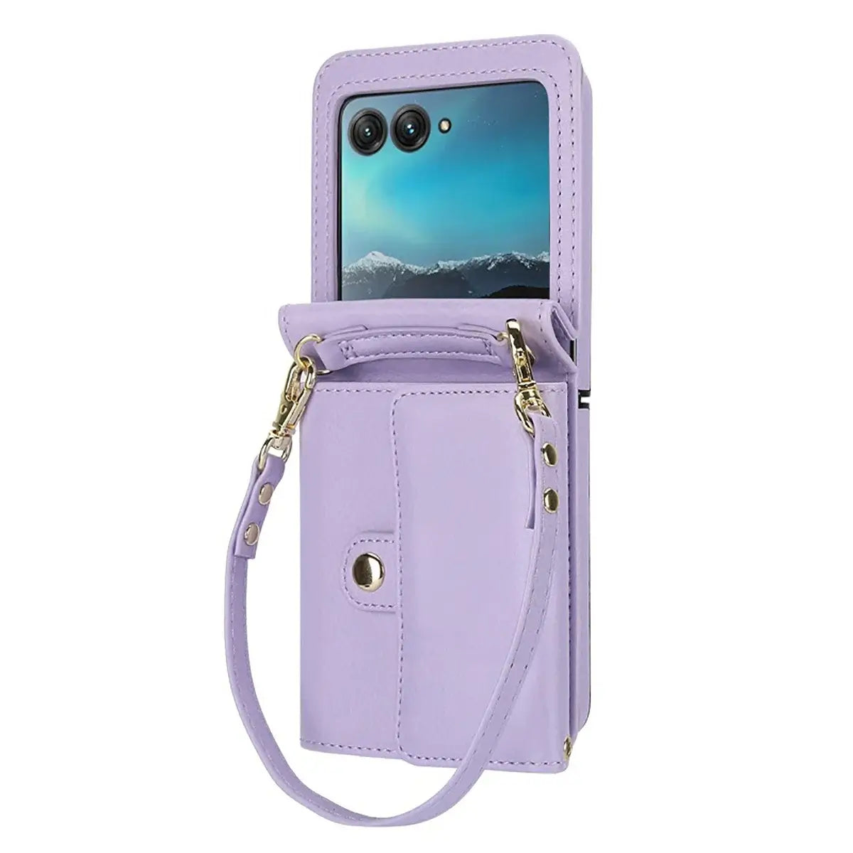 Buy Samsung Galaxy Z Flip Crossbody Wallet Case, RFID Blocking Leather Cover with Detachable Strap & Card Slots - IRIS at Caseles-Samsung Galaxy Z Flip 7, Black