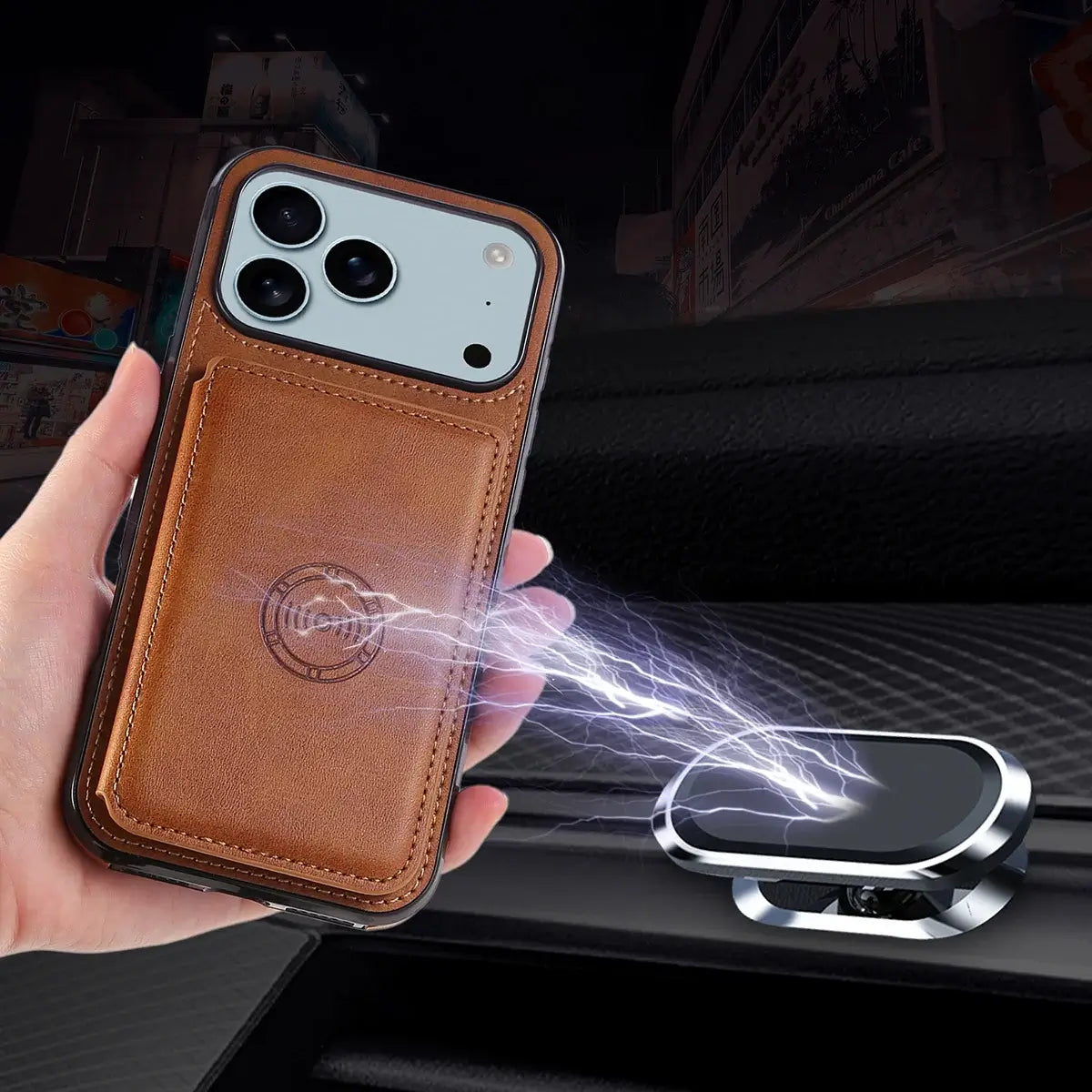 Buy Leather Wallet Case for iPhone with 4 Card Holder, RFID Protection & Car Mount Ready - MAVERICK at Caseles-iPhone 17 Pro Max, Brown