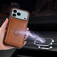 Buy Leather Wallet Case for iPhone with 4 Card Holder, RFID Protection & Car Mount Ready - MAVERICK at Caseles-iPhone 17 Pro Max, Brown