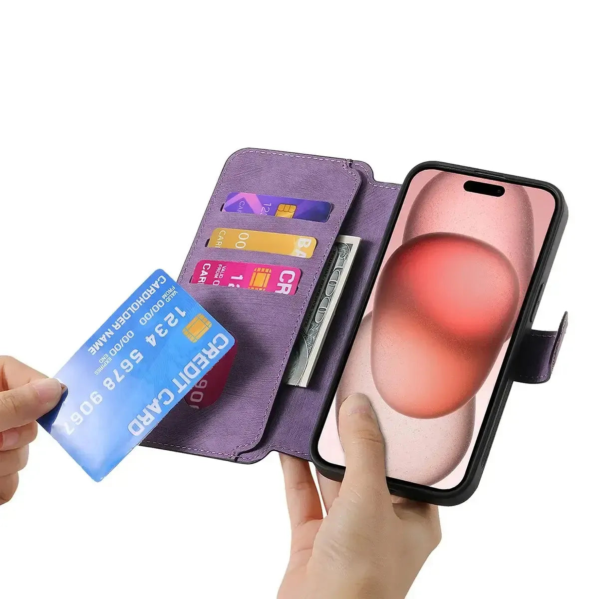 Buy Retro Magnetic Wallet Case, Support Magsafe, Detachable 2in1 Folio Flip Cover, with Card Slots - Nelson at Caseles-iPhone 17 Pro Max, Black