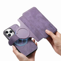 Buy Retro Magnetic Wallet Case, Support Magsafe, Detachable 2in1 Folio Flip Cover, with Card Slots - Nelson at Caseles-iPhone 16 Pro Max, Black