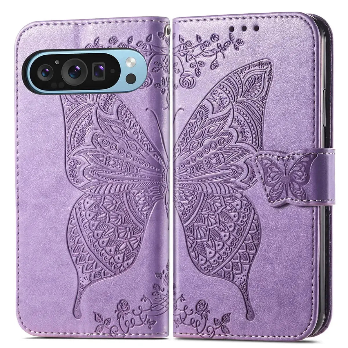 Buy Wallet Case for Google Pixel, Leather Flip Cover with Card Slots, Wrist Strap, Butterfly Embossed Design, Stand Feature for Women - Piper at Caseles-Google Pixel 10 Pro XL, Black