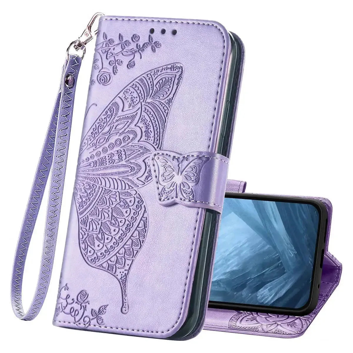 Buy Wallet Case for Google Pixel, Leather Flip Cover with Card Slots, Wrist Strap, Butterfly Embossed Design, Stand Feature for Women - Piper at Caseles-Google Pixel 10 Pro XL, Black