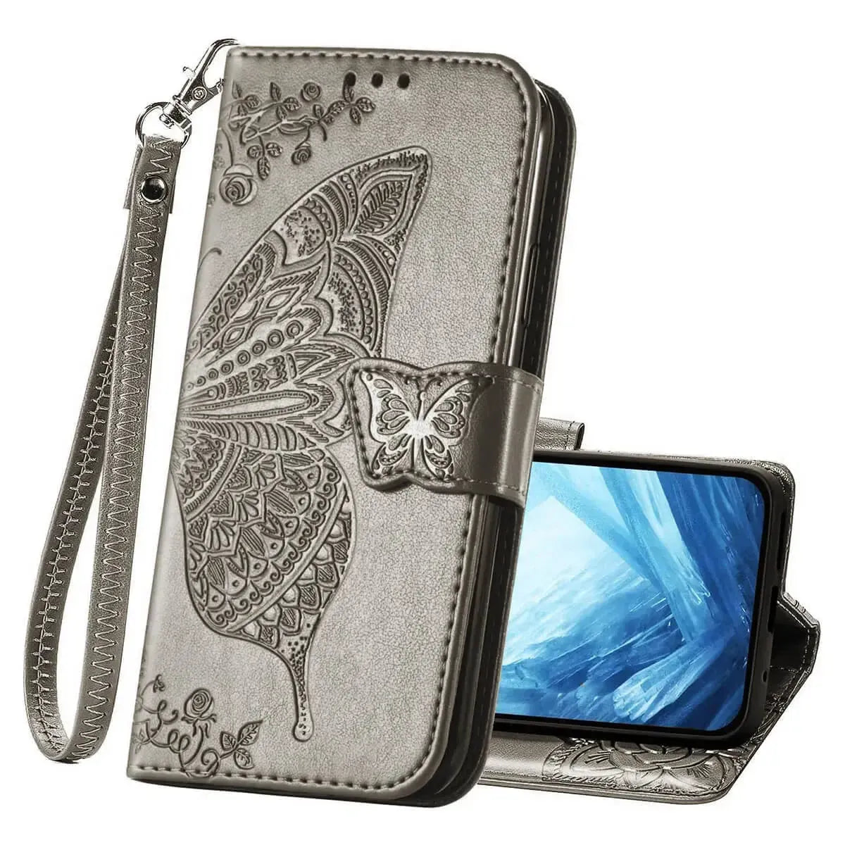 Buy Wallet Case for Google Pixel, Leather Flip Cover with Card Slots, Wrist Strap, Butterfly Embossed Design, Stand Feature for Women - Piper at Caseles-Google Pixel 10 Pro XL, Black