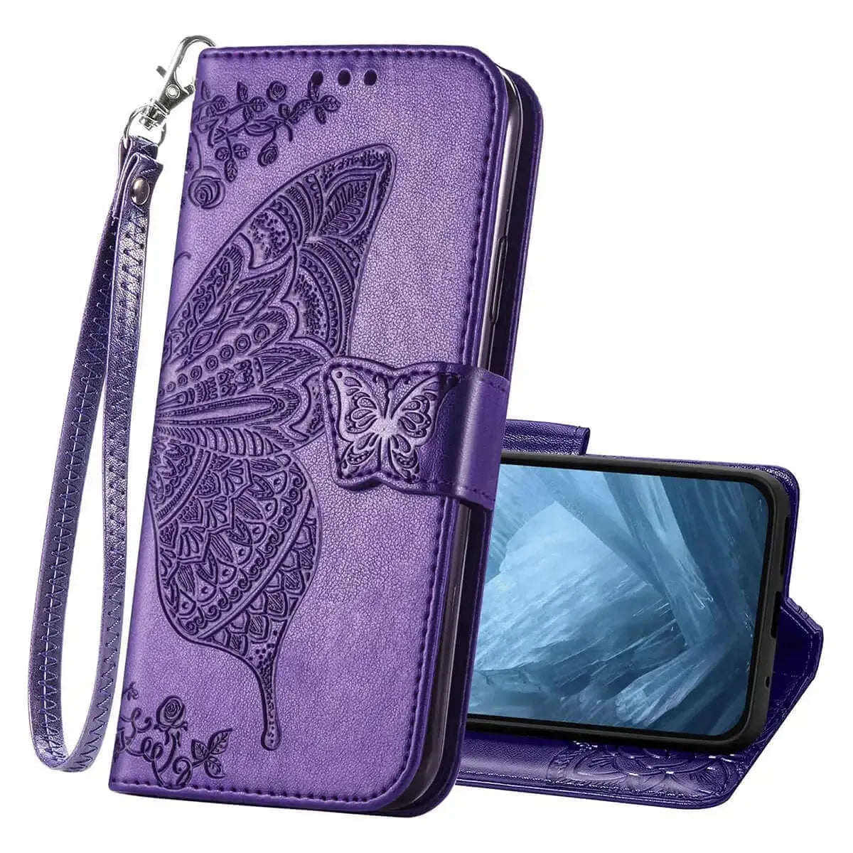 Buy Wallet Case for Google Pixel, Leather Flip Cover with Card Slots, Wrist Strap, Butterfly Embossed Design, Stand Feature for Women - Piper at Caseles-Google Pixel 10 Pro XL, Black