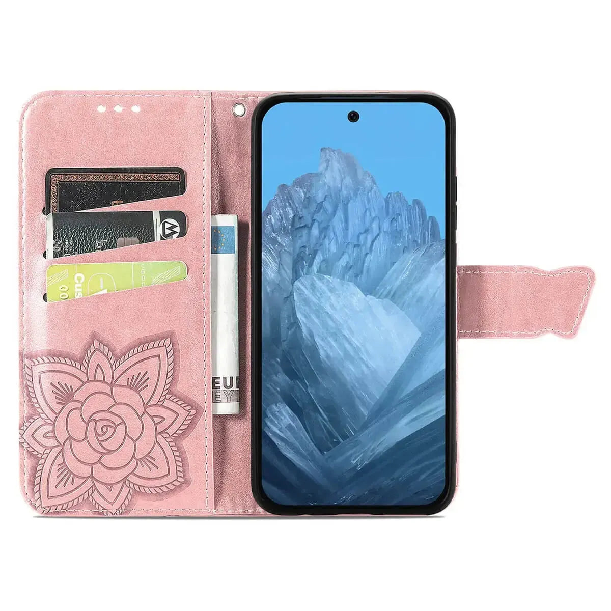 Buy Wallet Case for Google Pixel, Leather Flip Cover with Card Slots, Wrist Strap, Butterfly Embossed Design, Stand Feature for Women - Piper at Caseles-Google Pixel 10 Pro XL, Black