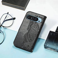 Buy Wallet Case for Google Pixel, Leather Flip Cover with Card Slots, Wrist Strap, Butterfly Embossed Design, Stand Feature for Women - Piper at Caseles-Google Pixel 10 Pro XL, Black