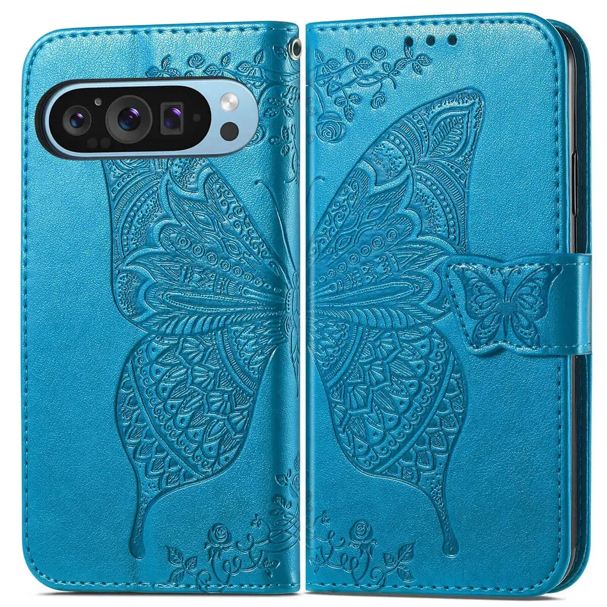 Buy Wallet Case for Google Pixel, Leather Flip Cover with Card Slots, Wrist Strap, Butterfly Embossed Design, Stand Feature for Women - Piper at Caseles-Google Pixel 10 Pro XL, Black
