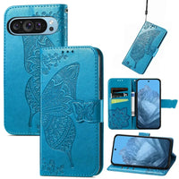 Buy Wallet Case for Google Pixel, Leather Flip Cover with Card Slots, Wrist Strap, Butterfly Embossed Design, Stand Feature for Women - Piper at Caseles-Google Pixel 10 Pro XL, Blue