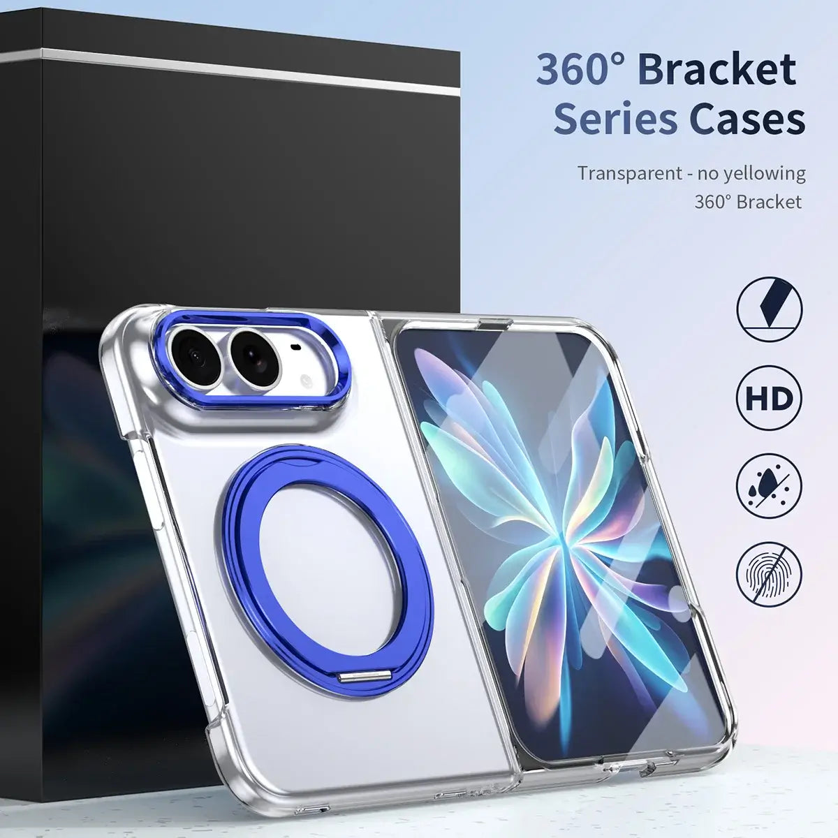 Buy Transparent Magnetic Case with 360° Metal Ring Stand, 1:1 Precise Camera Protection, Screen Protector & 12FT Drop Defense - REVON at Caseles-iPhone Duo, Black