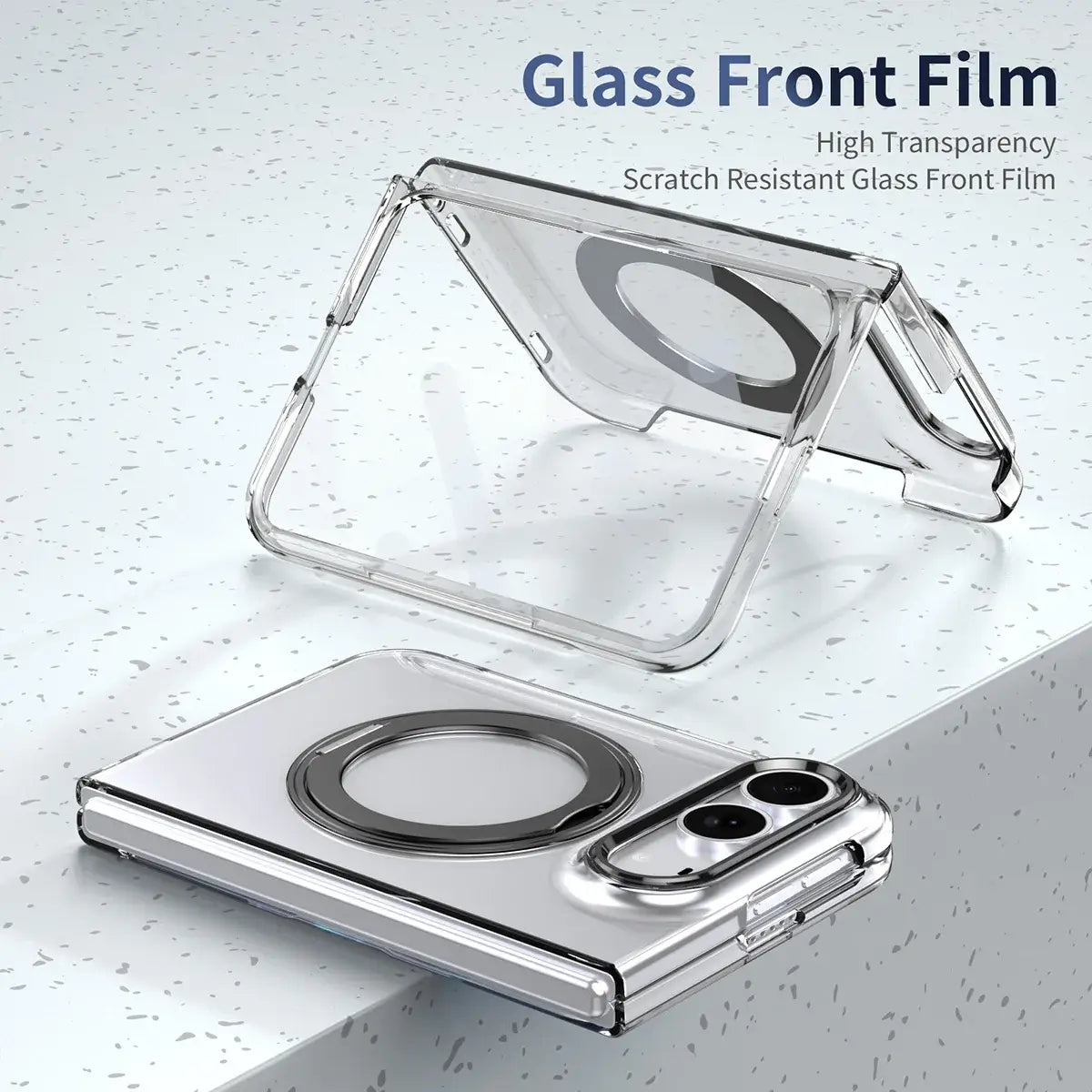 Buy Transparent Magnetic Case with 360° Metal Ring Stand, 1:1 Precise Camera Protection, Screen Protector & 12FT Drop Defense - REVON at Caseles-iPhone Duo, Black