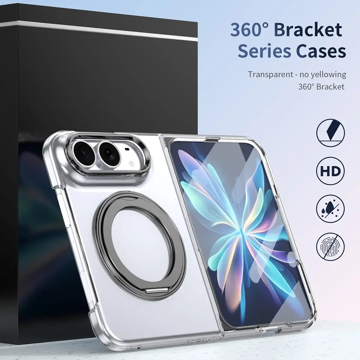 Buy Transparent Magnetic Case with 360° Metal Ring Stand, 1:1 Precise Camera Protection, Screen Protector & 12FT Drop Defense - REVON at Caseles-iPhone Duo, Black