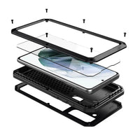 Buy Classic Full Body Metal Armor Phone Case, with Screen Protector, Heavy Duty Defender Shockproof Case - Theo at Caseles-Samsung Galaxy S25 Ultra, Black