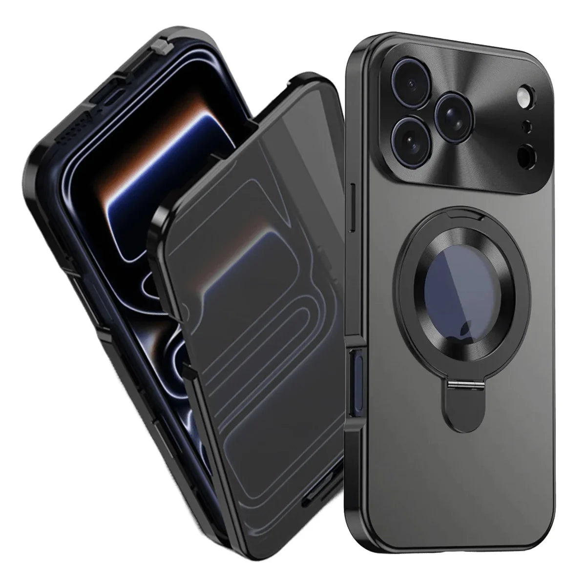 Buy Caseles Anti-Spy Metal Armor for iPhone: 360° Rotating Stand, 9H Privacy Glass & MagSafe Shield - VADEN at Caseles-iPhone 17 Pro Max, Black
