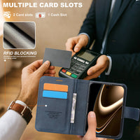 Buy MagSafe Compatible Leather Flip Wallet with RFID Blocking, 2 Card Slots, 1 Cash Slot & Detachable Magnetic Phone Cover for iPhone Duo - VALEN at Caseles-iPhone Duo, Black