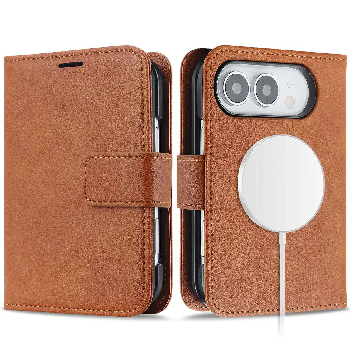 Buy MagSafe Compatible Leather Flip Wallet with RFID Blocking, 2 Card Slots, 1 Cash Slot & Detachable Magnetic Phone Cover for iPhone Duo - VALEN at Caseles-iPhone Duo, Black