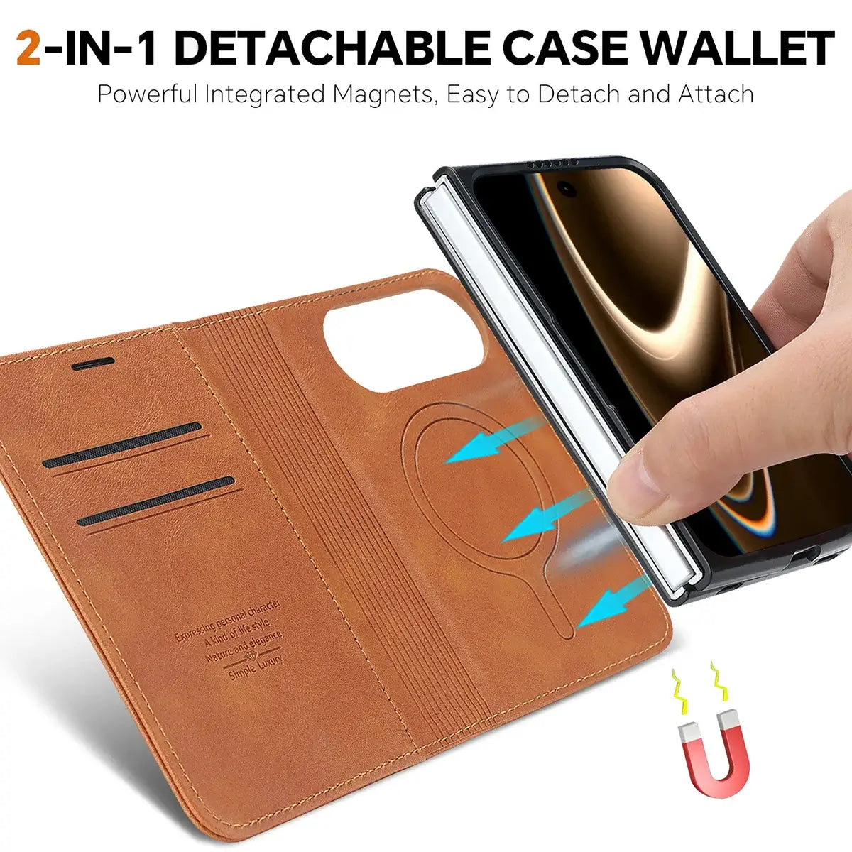Buy MagSafe Compatible Leather Flip Wallet with RFID Blocking, 2 Card Slots, 1 Cash Slot & Detachable Magnetic Phone Cover for iPhone Duo - VALEN at Caseles-iPhone Duo, Black