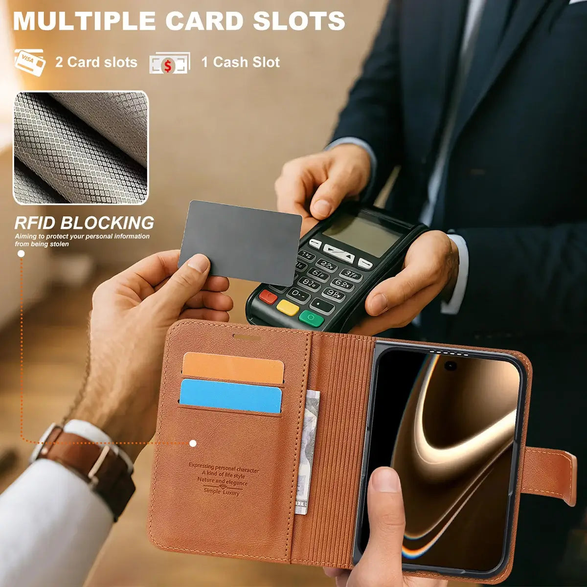 Buy MagSafe Compatible Leather Flip Wallet with RFID Blocking, 2 Card Slots, 1 Cash Slot & Detachable Magnetic Phone Cover for iPhone Duo - VALEN at Caseles-iPhone Duo, Black