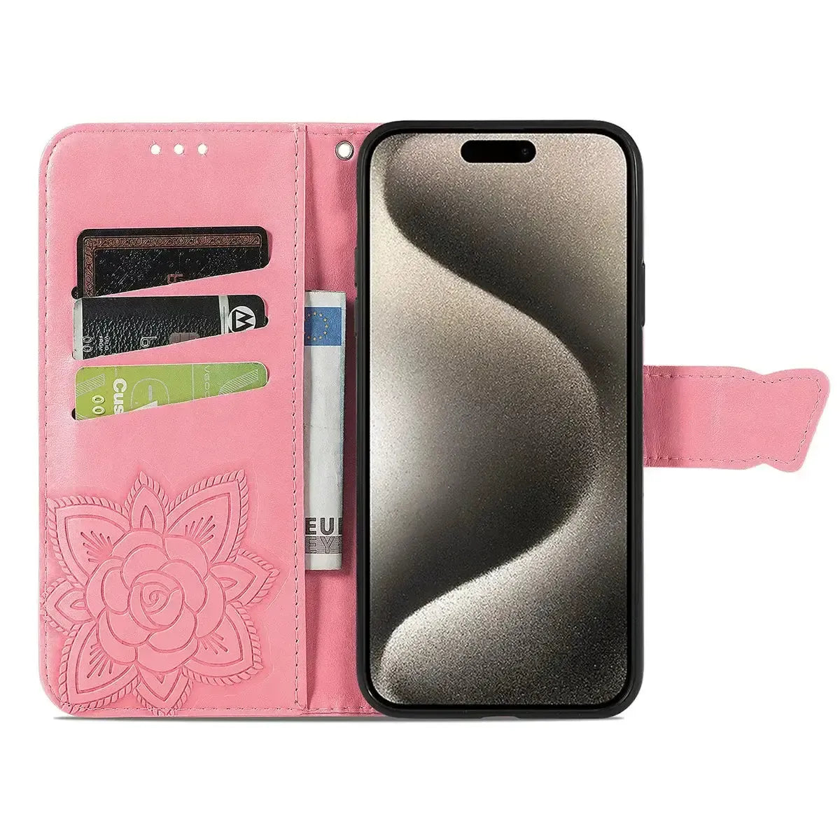 Buy Wallet Case for iPhone, Leather Flip Cover with Card Slots, Wrist Strap, Butterfly Embossed Design, Stand Feature - VANNY at Caseles-iPhone 17 Pro Max, Black