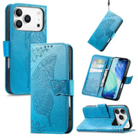 Buy Wallet Case for iPhone, Leather Flip Cover with Card Slots, Wrist Strap, Butterfly Embossed Design, Stand Feature - VANNY at Caseles-iPhone 17 Pro Max, Blue