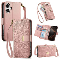 Buy PU Leather Wallet iPhone 17 Case with Card Slots, Wrist Strap, Stand, and Full Shockproof Protection, Willow at Caseles-iPhone 17 Pro Max, Pink