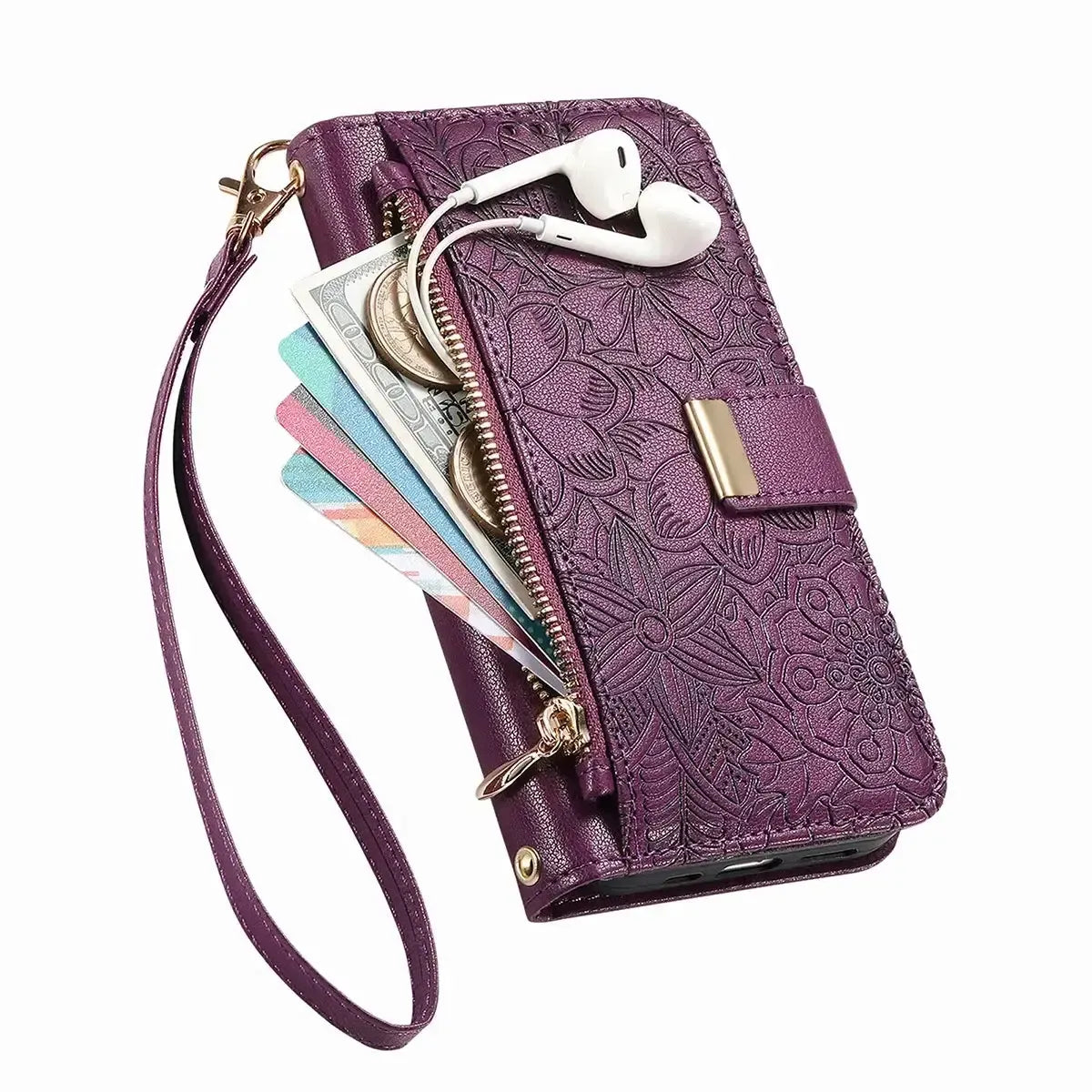 Buy PU Leather Wallet iPhone 17 Case with Card Slots, Wrist Strap, Stand, and Full Shockproof Protection, Willow at Caseles-iPhone 17 Pro Max, White