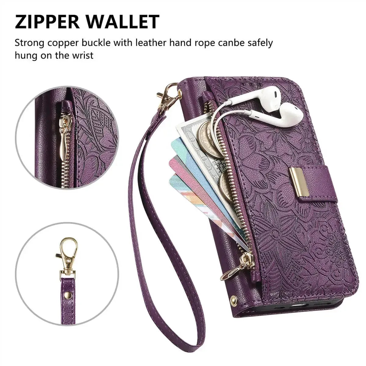 Buy PU Leather Wallet iPhone 17 Case with Card Slots, Wrist Strap, Stand, and Full Shockproof Protection, Willow at Caseles-iPhone 17 Pro Max, White