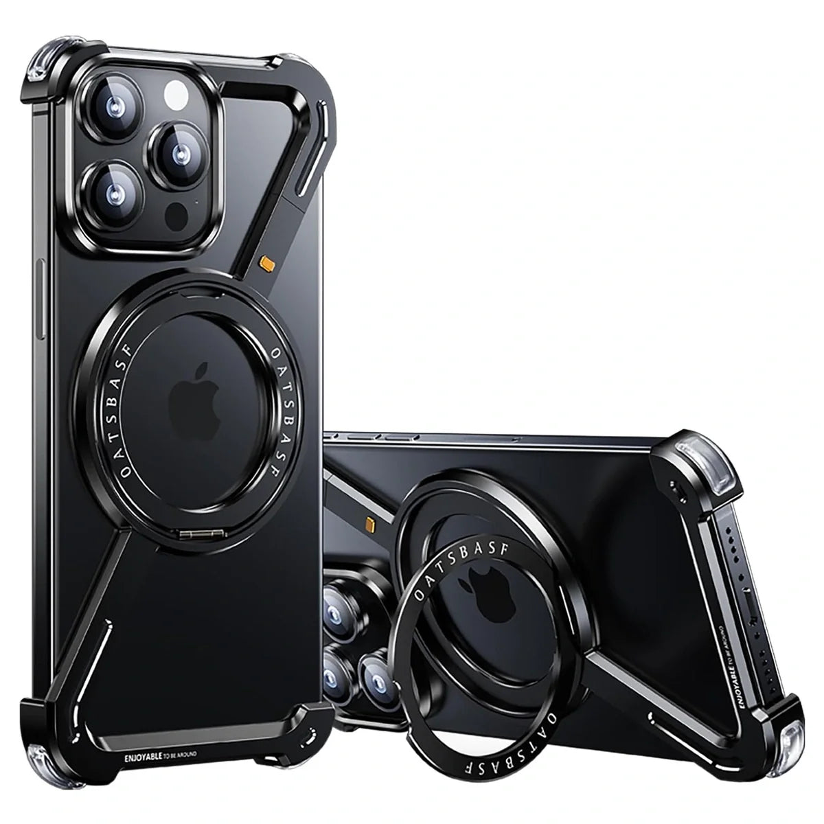 Buy Aluminum Metal Frameless Design Bumper Phone Case for iPhone with Rotatable Ring Holder Magnetic Kickstand Cover - ZEE at Caseles-iPhone 16 Pro Max, Black