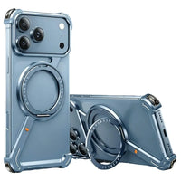 Buy Aluminum Metal Frameless Design Bumper Phone Case for iPhone with Rotatable Ring Holder Magnetic Kickstand Cover - ZEE at Caseles-iPhone 18 Pro Max, LightBlue